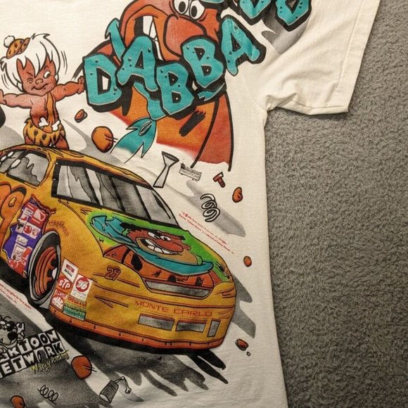 1996 Flintstones Cartoon Network Modern Boot NASCAR AOP Tee Single Stitch - Picture 4 of 6